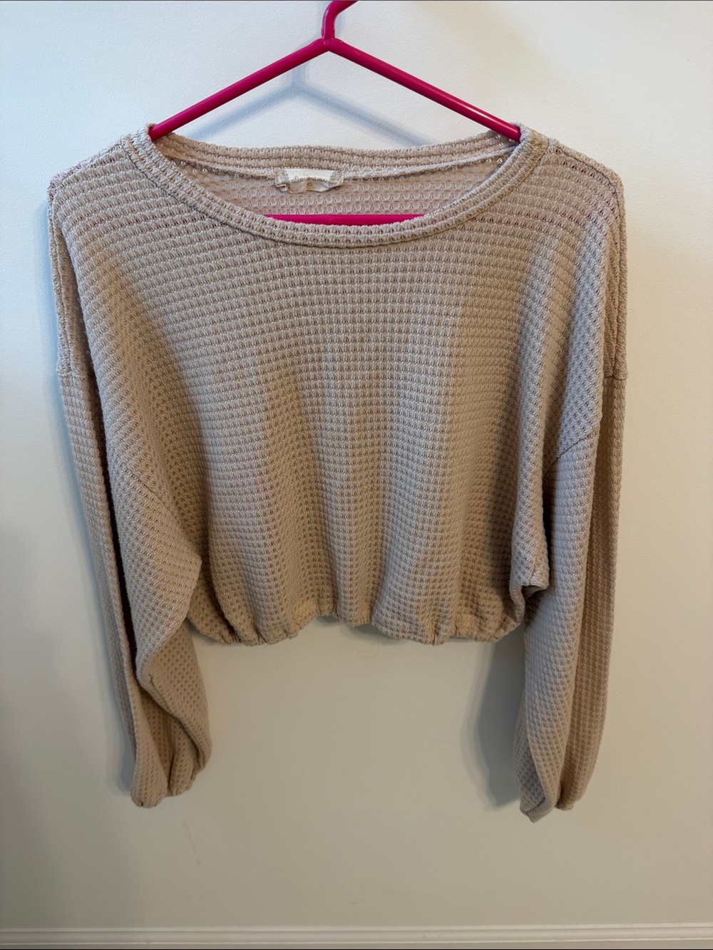 Altar'd State Neutral Beige Waffle Crop Sweatshirt